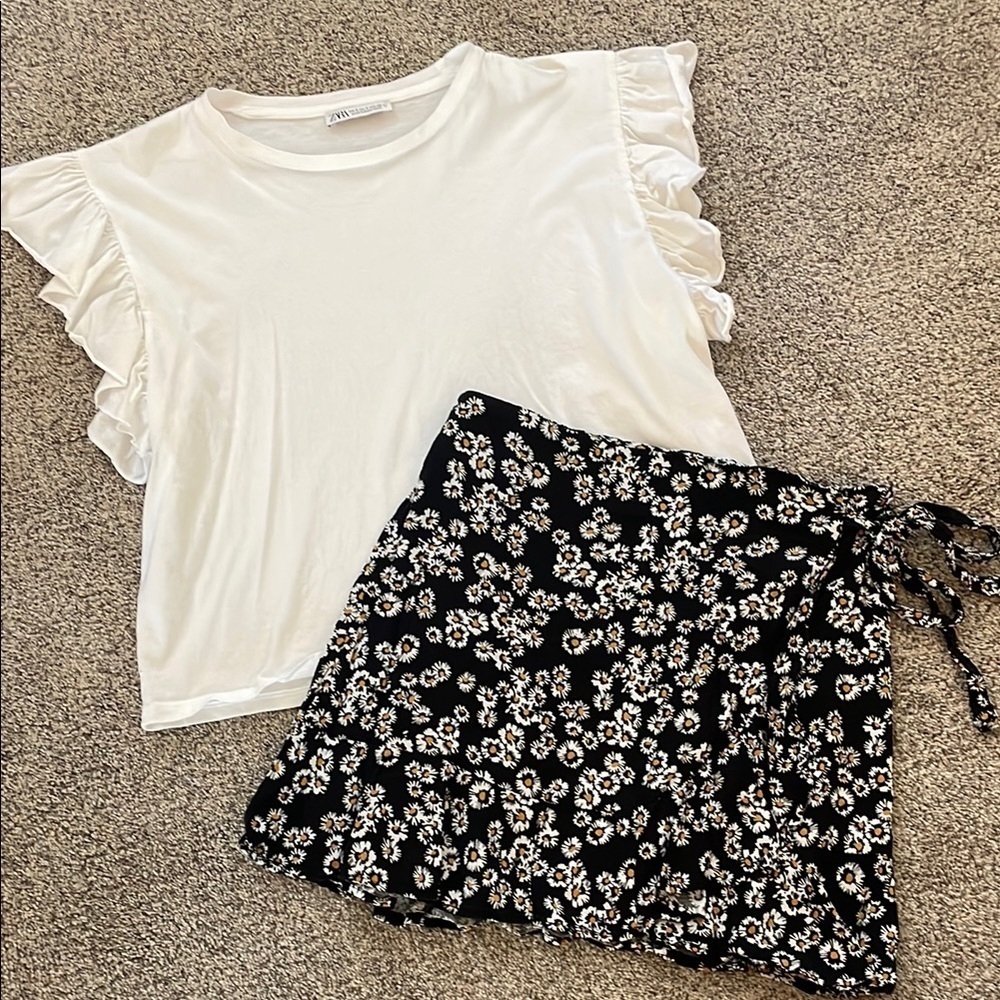 Zara shirt and skirt outfit